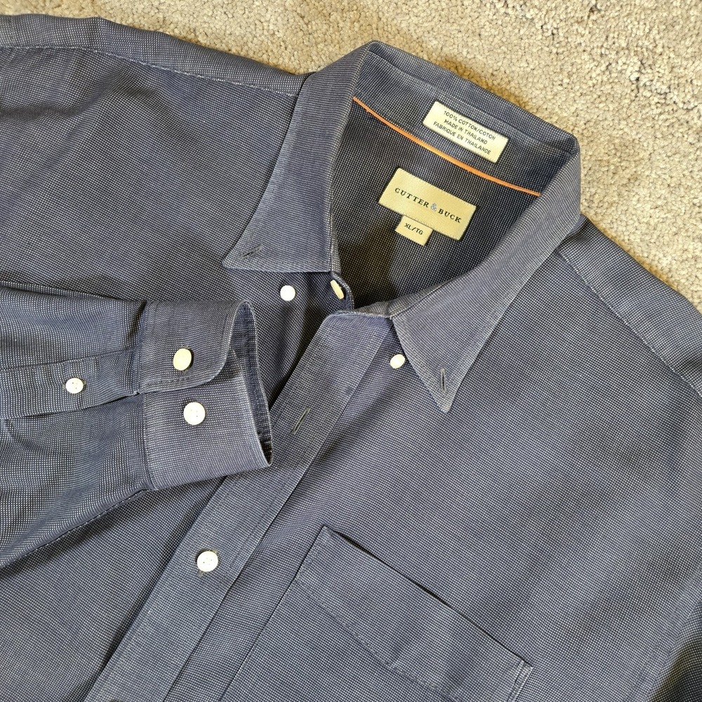 Cutter And Buck Men's Long Sleeve Button Down XL Dress Shirt Textured Charcoal
